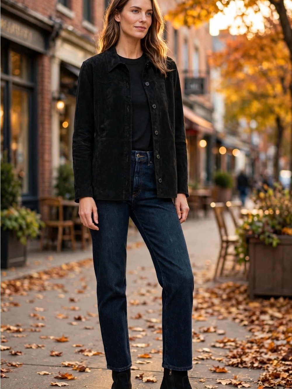 Relativity Women's Black Suede Button-Front Jacket PTP 26” L 29”